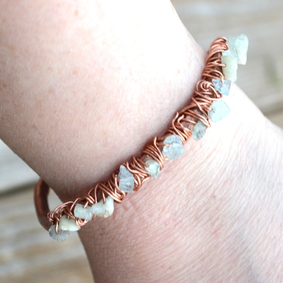 Genuine Aquamarine Gemstone Copper Cuff Bracelet - Picture 6 of 8